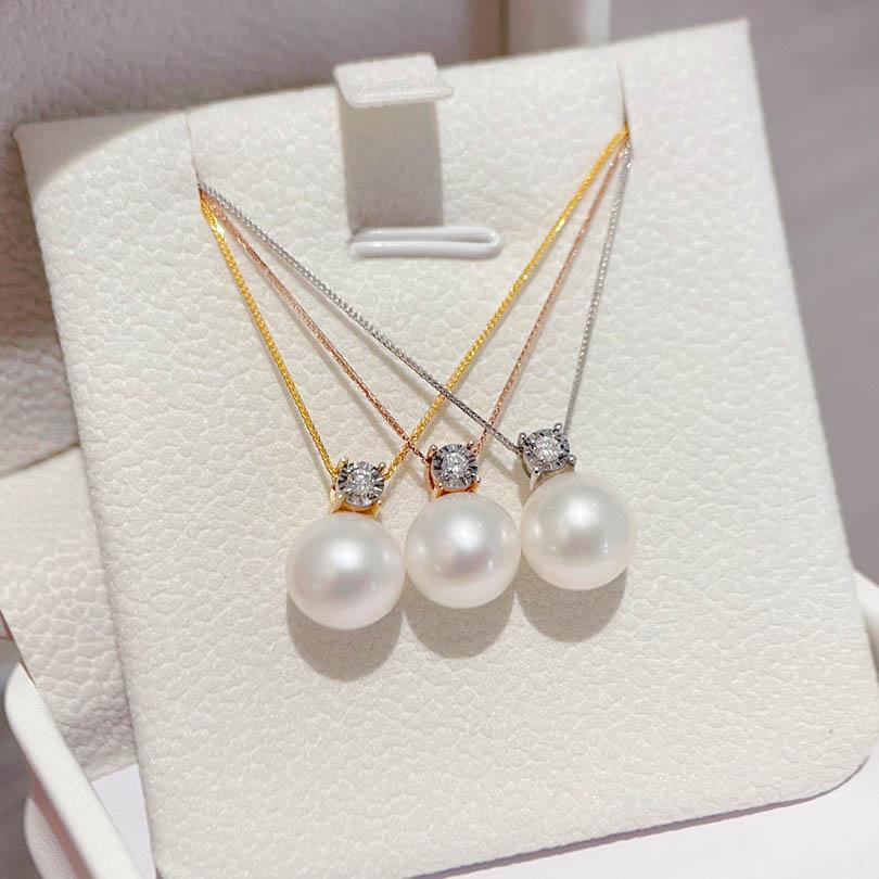 Luxury Fashion AU750 Pure Real 18K Gold Pawnable Diamond Pearl Pendant Necklace Fine Jewelry Women Necklaces