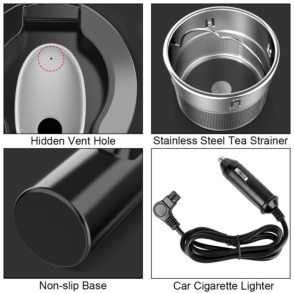 Heat Preservation LCD Display Electric Kettle Water Warmer Bottle Portable Car Heating Cup 12V/24V Stainless Steel 450ML