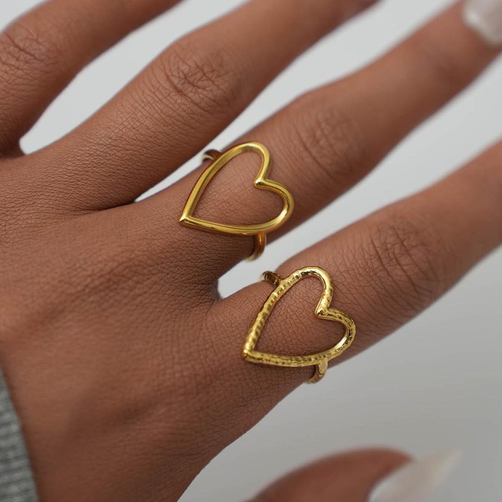 Кольцо в виде сердца из нержавеющей стали золотого цвета для женщин, металлическое полое кольцо на палец, водонепроницаемые украшения, подарок девушке, бижутерия для женщин, anillos