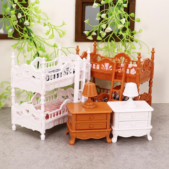 Doll Mansion Furniture Set Miniature Dressing Table Bunk Bed Bedside Table Dolls Bedroom Accessories for Kids Pretend Play