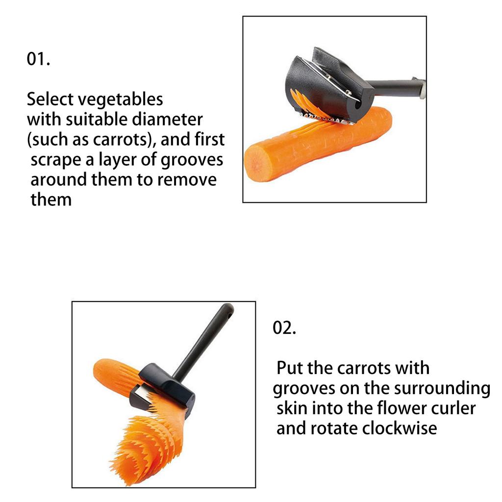 Carrot Curler And Peeler, Carrot Spiral Shred Crinkle Cutter Root Vegetables Sharpener Garnishing Carrot Flower Decorating Maker Peeler Black
