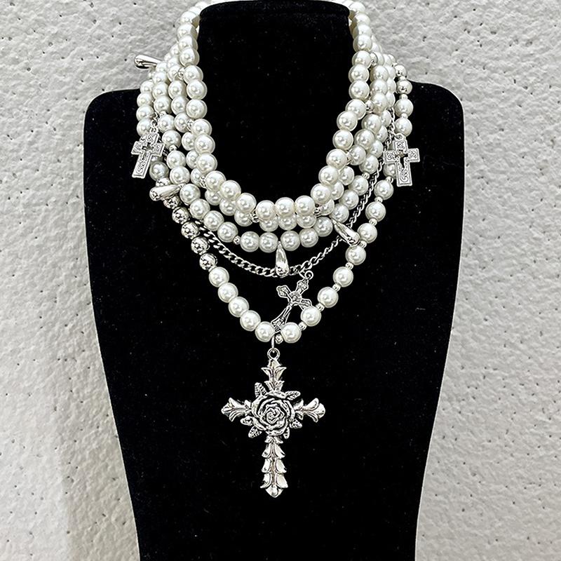 Personalized Multi-Layered Pearl Cross Pendant Necklace Clavicle Chain For Women Temperament Jewelry Accessories Gifts