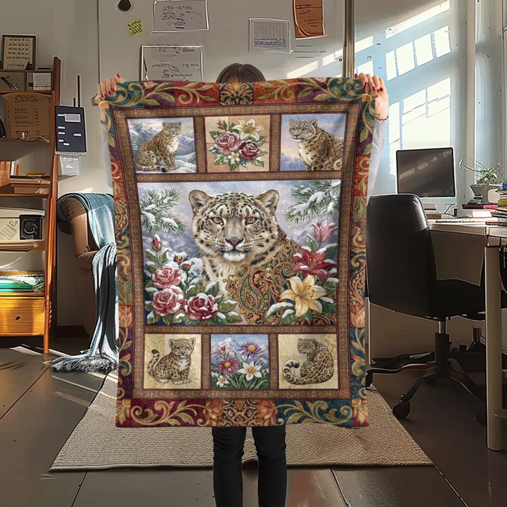 Snow Leopard Animal Print Flannel Blanket, High quality Comfortable for All Seasons, Home Decor, Warmth and Comfort, Perfect for Christmas Gifts124