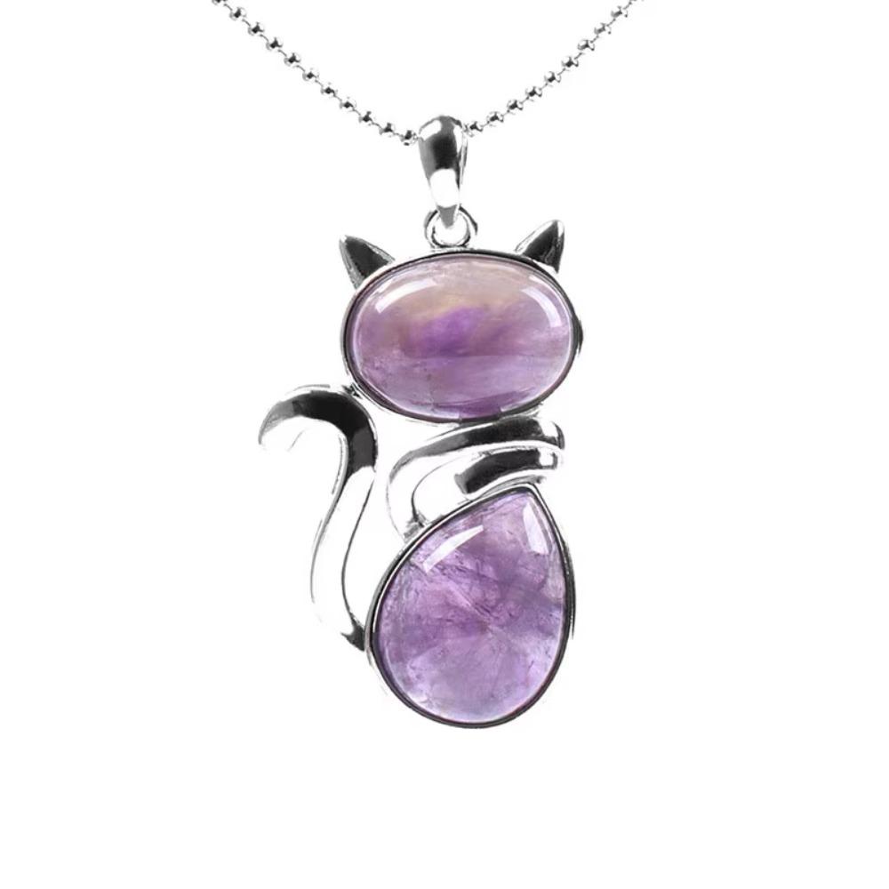 Pink Purple Stone Pendant Cute Shape Cat Jewelry Necklaces Daily Wear Cat Necklaces  Women Girl