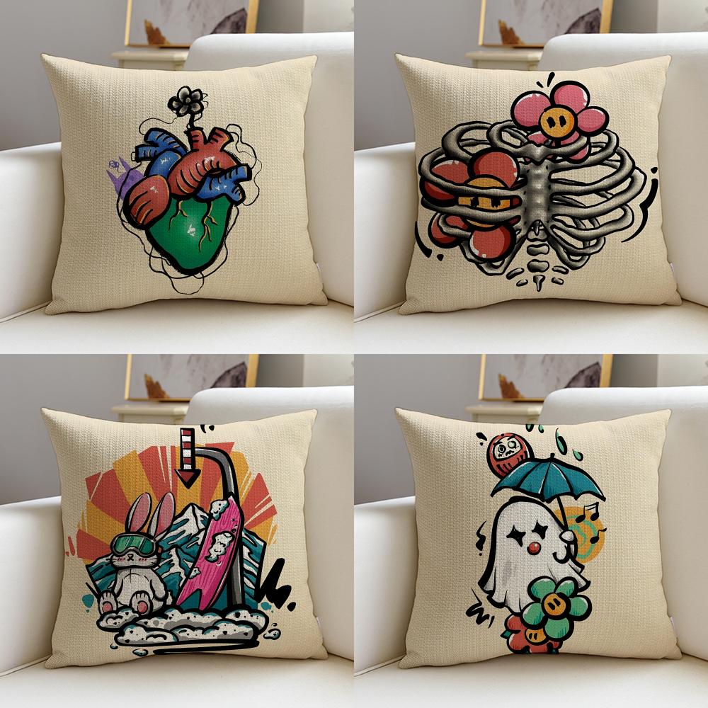 Cool mmoss tattooS Cushion Cover Breathable and skinfriendly linen pillowcase square removable and washable cushion