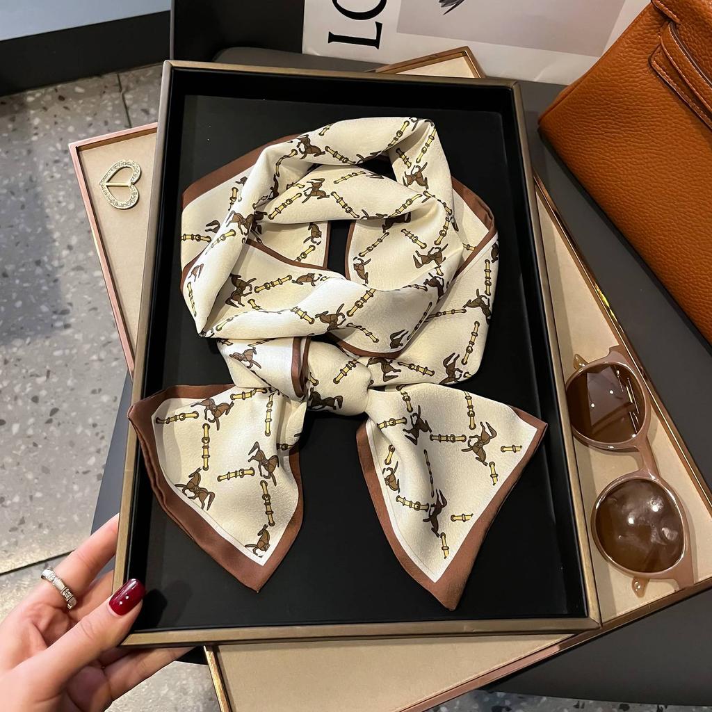 Simulation silk long silk scarf spring and autumn new fashion silk scarf light luxury temperament versatile small scarf casual style scarf women