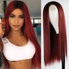 XINRAN Long Straight Wine Red Wig With Bang Synthetic Wigs for Women Heat Resistant Natural Hair for Daily Halloween Cosplay Party
