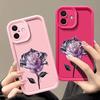 Мягкий чехол для телефона с принтом фиолетовой кристальной розы для iPhone 16 Pro Max 15 14 Pro 13 12 11 XS XR 8 7, модный противоударный чехол из ТПУ для защиты объектива, матовый чехол