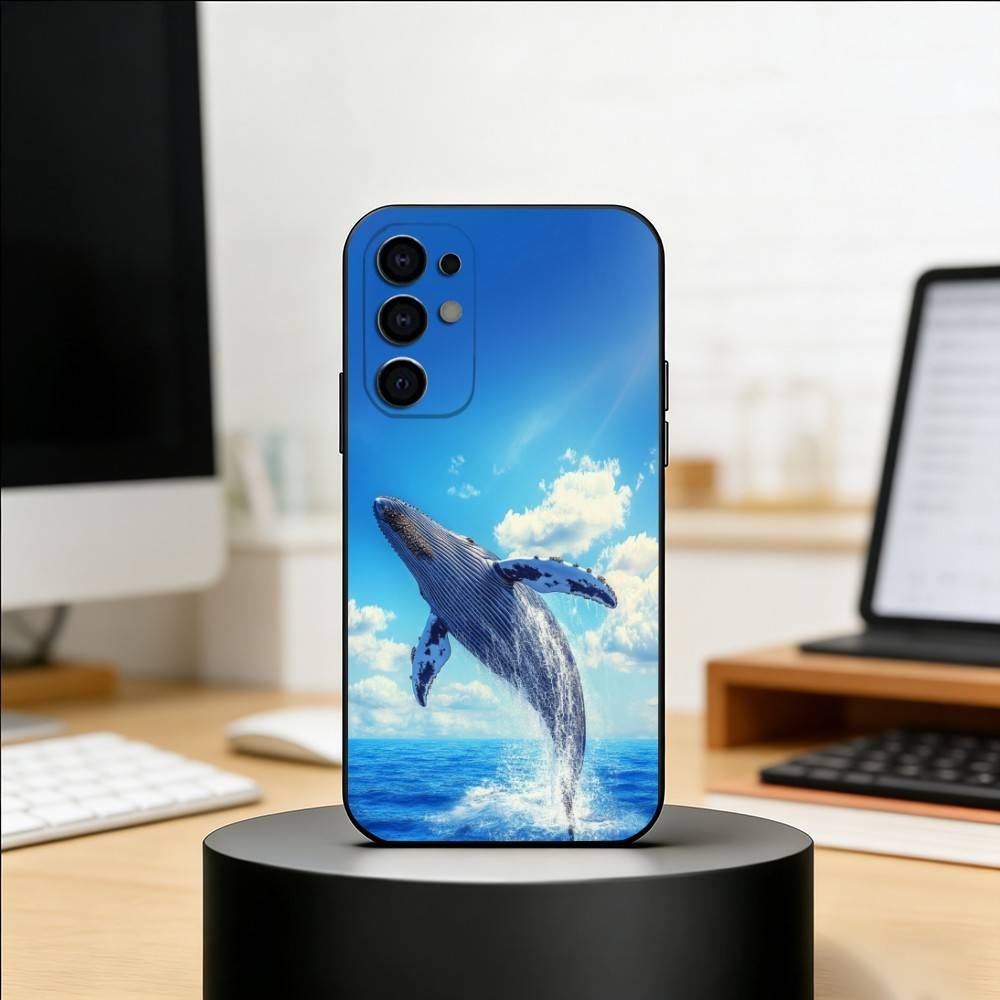 Чехол для телефона 'Синий кит в океане' для Samsung S25, S24, S21, S22, S23, S30, Ultra, S20, Plus, Fe, Lite, Note, 10, Черный чехол