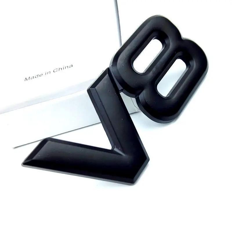 3D ABS Black Chrome Car Rear Trunk Fender Side Emblem Badge V8 Sticker For VW Toyota Honda Jeep Land Rover Car Acceesories ALP1