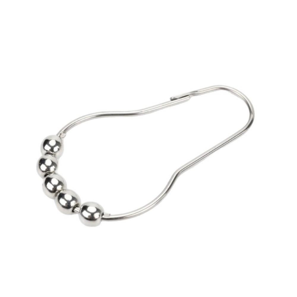 12pcs 304 Stainless Steel Shower Curtain Hooks Five Beads Gourd Sliver Shower Rod Hooks Rust-proof Heavy-Duty Drapery Clips