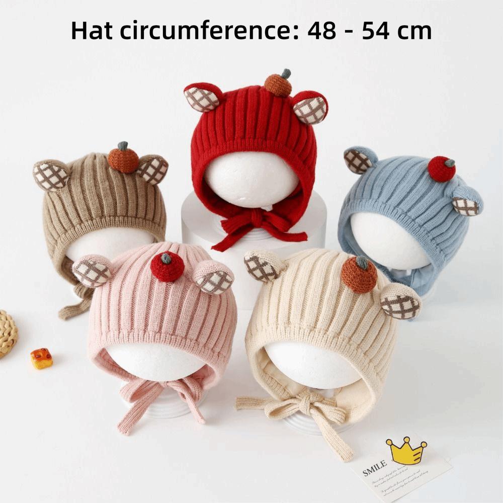 with Plaid Ear Details Infant Knit Hat Cold Protection Baby Bonnet Infant Outdoor Use