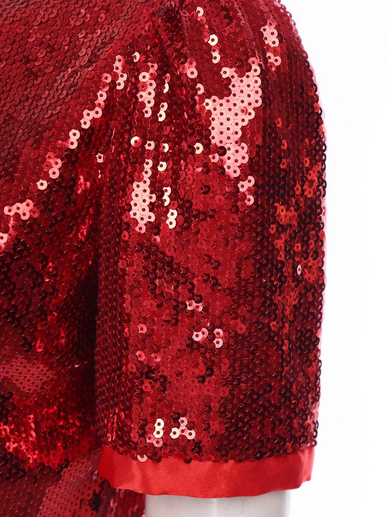 Womens Glitter Sequin Crop Jacket Short Sleeve Open Front Shiny Clubwear Party Outerwear Evening Cover Up