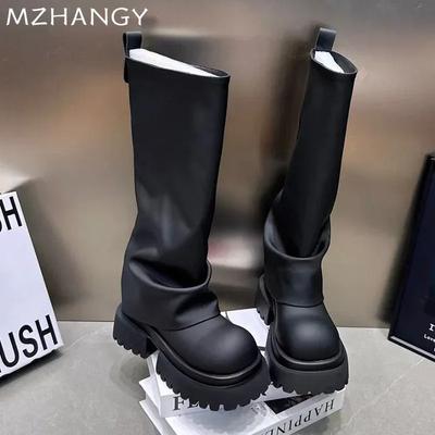 Модные женские сапоги на платформе с высоким каблуком, модные кожаные туфли на среднем каблуке 2025 года, модные готические мотоциклетные сапоги, зимние дизайнерские Muejr Botas