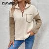 Autumn and Winter Women's Pullover Casual  Sweatshirt Cross-border Long-sleeved Stand Collar Color Matching Warm Plus Fleece Sweatshirt
