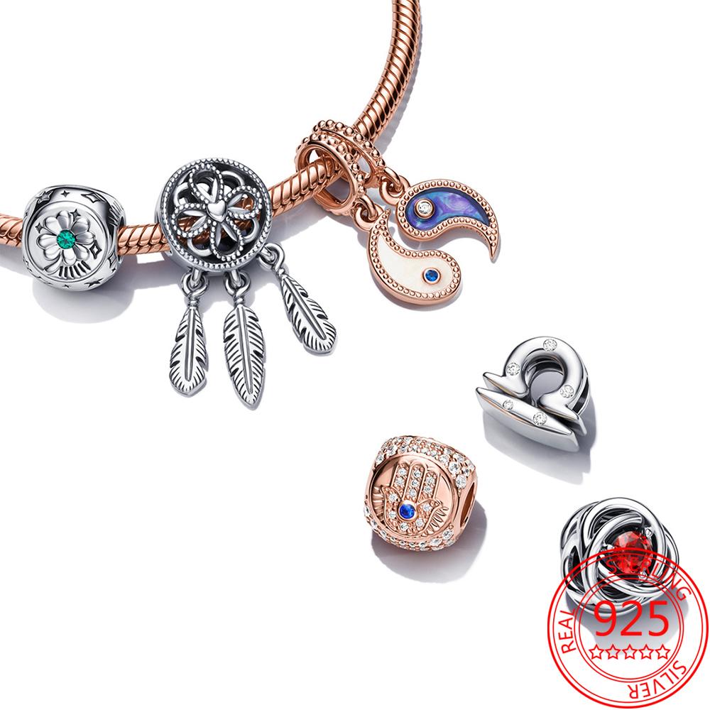 Великолепный 925 пробы стерлингового серебра шарм подходит модный браслет разделяемый Инь и Ян сверкающий шарм аксессуар Diy женщина ювелирные изделия подарок