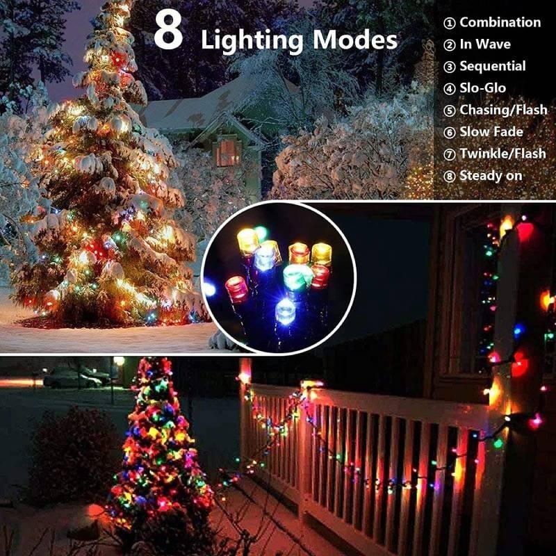 Outdoor Solar Christmas String Lights With Remote Warm White Blue Colorful Waterproof Design