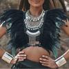 Vintage Gothic Feather Shawl Cape with Shoulder Wing Necklace for Women