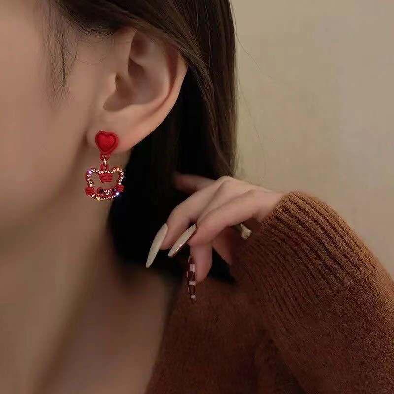 Серьги из серебра S925 со знаком зодиака Тигр - Красные, Китайский стиль Нового года, Высококлассный дизайн Головы Тигра