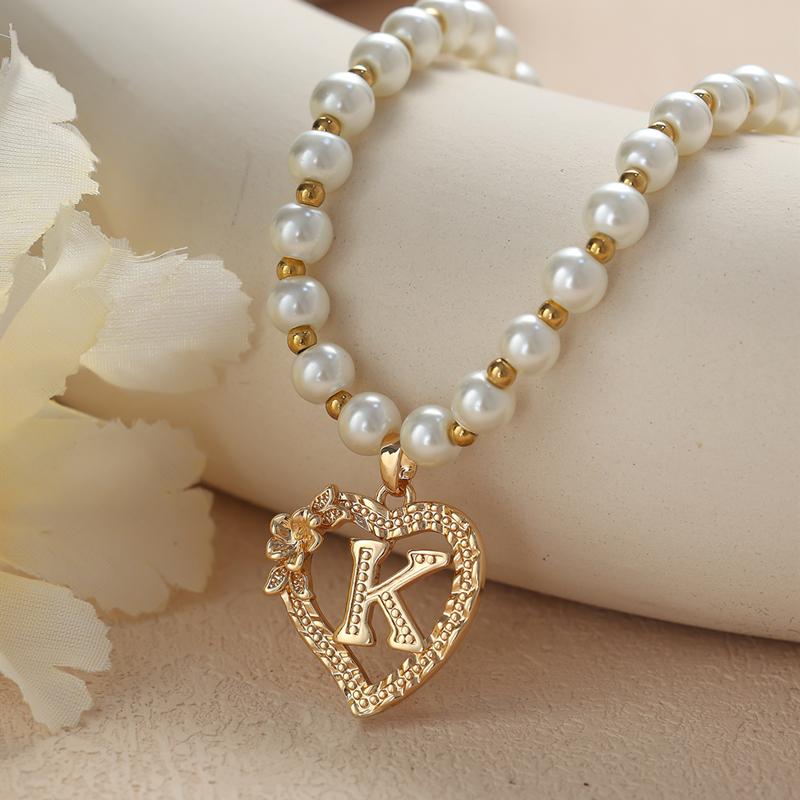Винтажные цветочные буквы сердечки кулон ожерелья для женщин роскошные искусственные жемчужные цепочки ожерелья корейские ювелирные изделия подарки