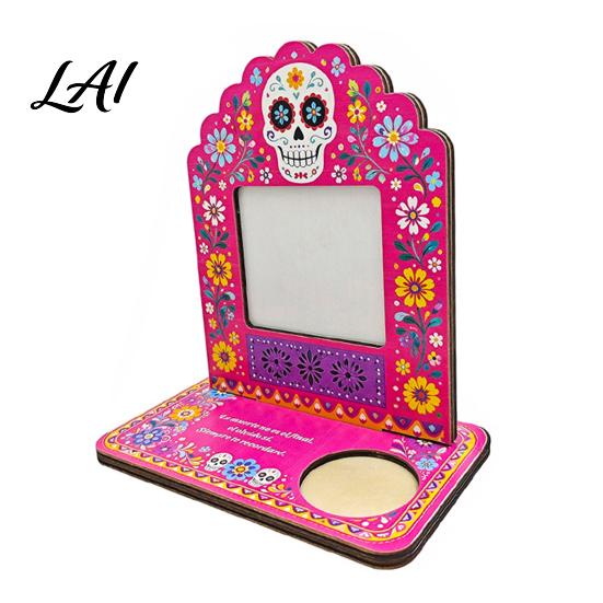 Photo Frames with Candle Holders Day of The Dead Frame Integrated Holder Decorative Mexican Cat Theme Holiday Ornaments Sugar Skull Picture
