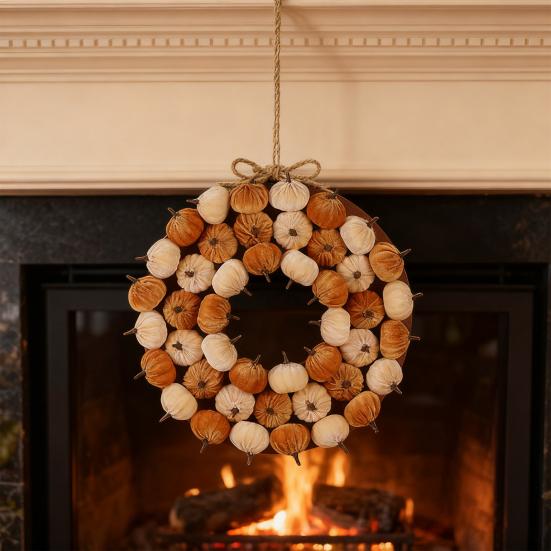 Тканевый тыквенный венок Осень День благодарения Домашний декор с красочными мини-тыквами Сезонный подвесной венок на входную дверь для осеннего фестиваля урожая