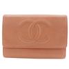 COCO Mark Tri-fold Wallet Pink Caviar Skin Women Used