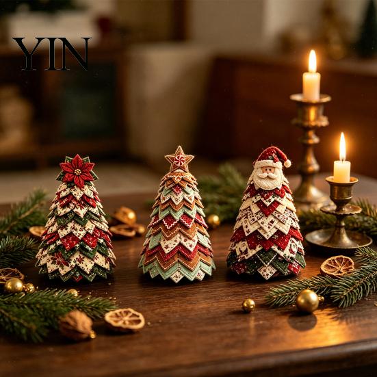 Christmas Garden Ornaments DIY Quilted Tree Kit, Handmade Fabric Tabletop Decoration, Home Holiday Ornament Collection Festive Craft Project