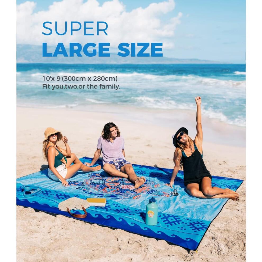 Beach Blanket 10'X9' Extra Large Waterproof Sandproof, Soft Sturdy Lightweight Portable for Beach Vacation Family Park Picnic Travel Camping