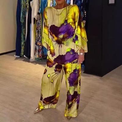 Осень 2024 Городской шик Комплект с брюками с открытыми плечами и рукавами «летучая мышь»