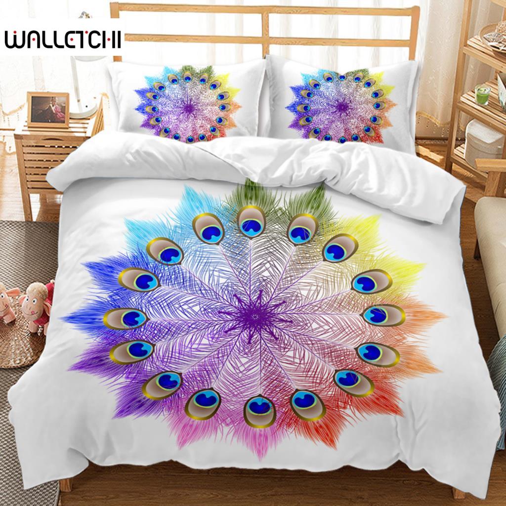 Peacock Duvet Cover Set Bohemian Peacock Abstract Bird Exquisite Tail Bedding Set Double Queen King Size Polyester Qulit Cover