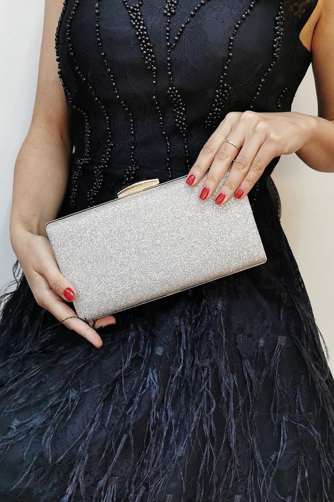 Women's Stylish and Useful Evening Dress Bag Powder Fabric Faux Leather Evening Dress Bag