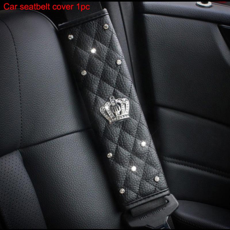 1 шт. Универсальный чехол для ремня безопасности автомобиля из искусственной кожи с кристаллами и короной, наплечная накладка с бриллиантами, автомобильные аксессуары для стайлинга ремней безопасности