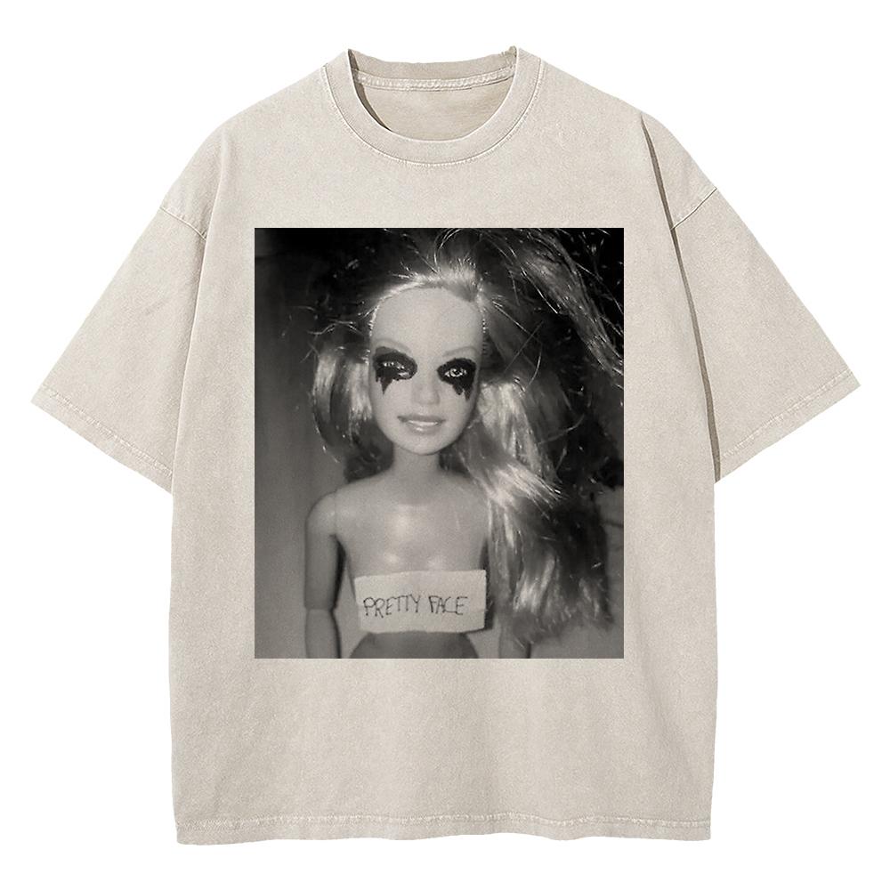 Cotton Vintage Washed Kawaii Disgusting Doll Face Funny Meme T Shirt Fashion Menwomen Male Acid Wash Tees Vintage