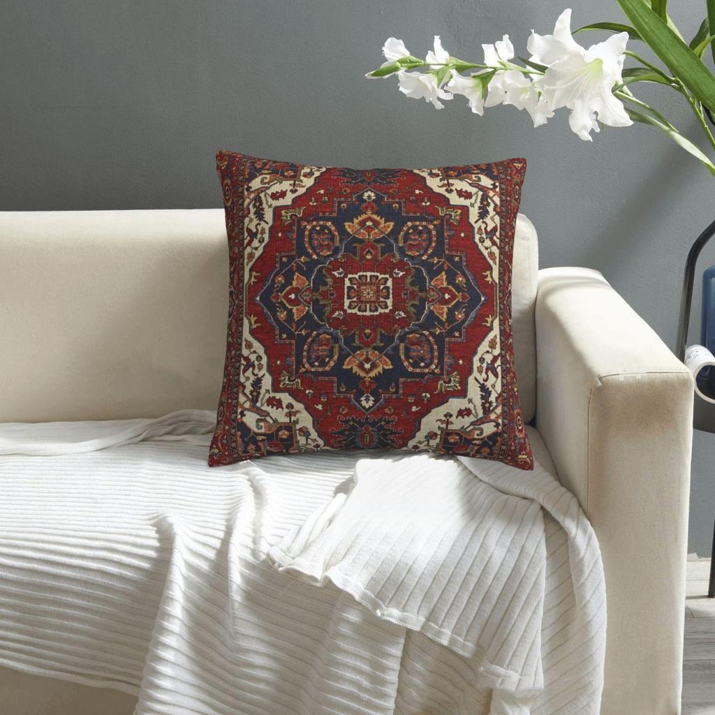 Vintage Persian Rug Pillow Cover Traditional Oriental Medallion Print Ethnic Bohemian Cushion Case For Sofa Bed Couch Rustic