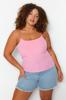 Women's Style Plus Size Pink Strap Crop Knitted Blouse