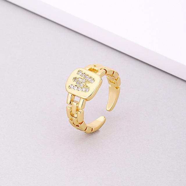 Initial Letter Ring Women Trendy Adjustable Pave Micro Zirconia Hollow Finger Ring For Women Jewelry Gift