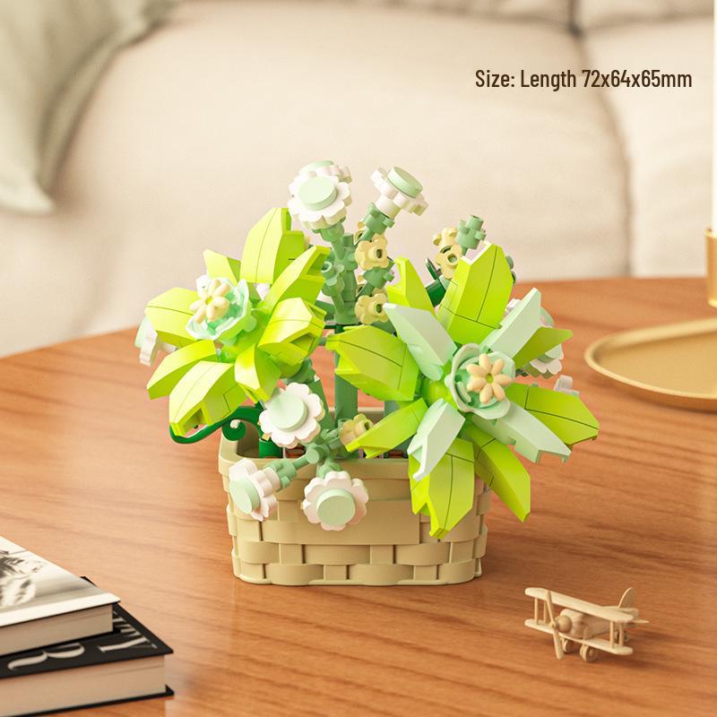 Cross-Border Lego Immortal Flower Basket Building Block Set - Rose Bonsai & Children's Assembly Toy for Teacher's Day Gift
