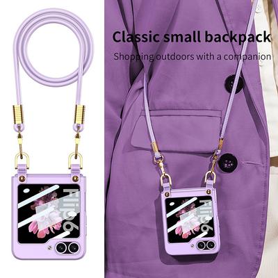 Милый однотонный тонкий складной чехол для Samsung Galaxy Z Flip6 Crossbody Lanyard противоударный закаленный жесткий чехол для телефона из ПК