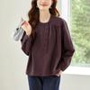 Cotton Shirt Pullover Top Crew Neck Long Sleeve Shirt Commuter Loose Top