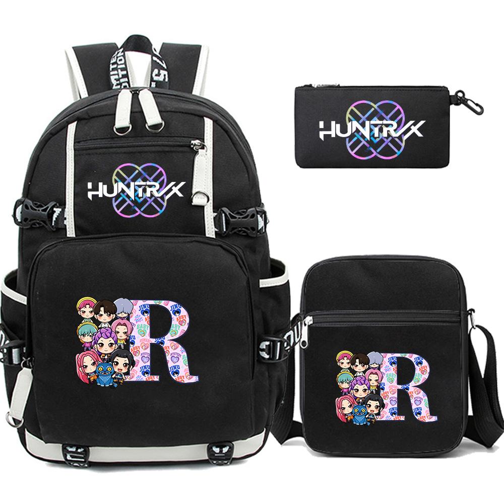 3Pcs/set 26 English Letter K-pop Printed Backpack with Pengcil Case Shoulder Bag for Teenager Girl Boy Bookbag Large Capacity Waterproof Travel Bag