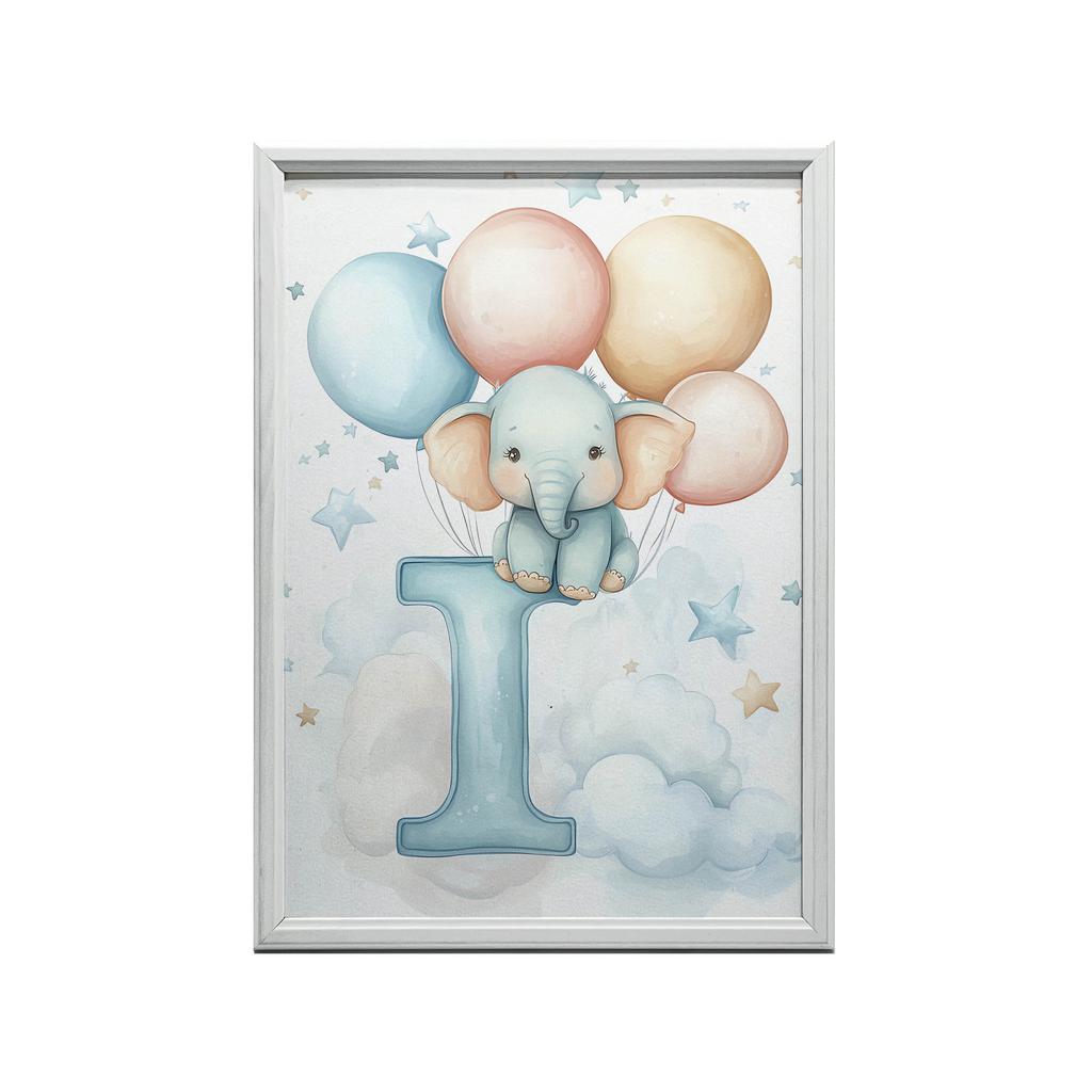Poster Elephant On the Letter I Poster Elephant On the Letter I, 70X100 Cm, Frameless, Premium Canvas On Stretcher