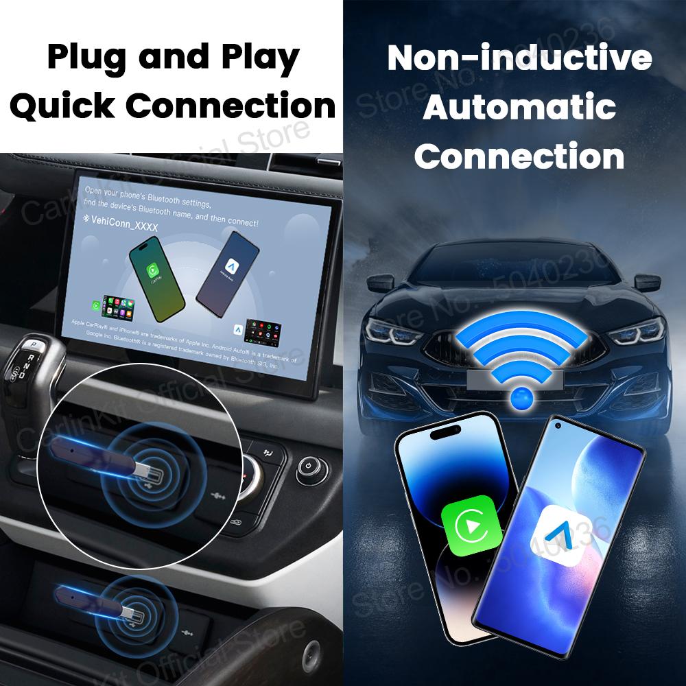 Беспроводной адаптер Carlinkit для Carplay Мини Ультра Android Auto Коробка USB Plug and Play Бесшовное подключение для штатного автомобиля Проводное к беспроводному
