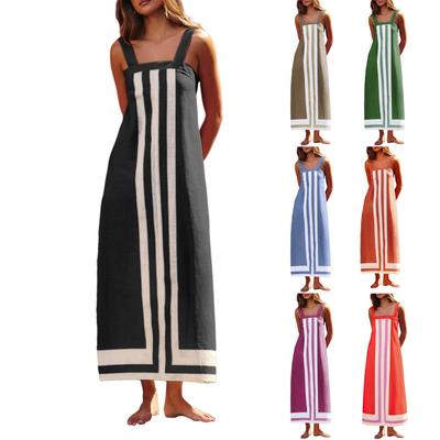 Женские модные платья без рукавов с цветными блоками и бретельками