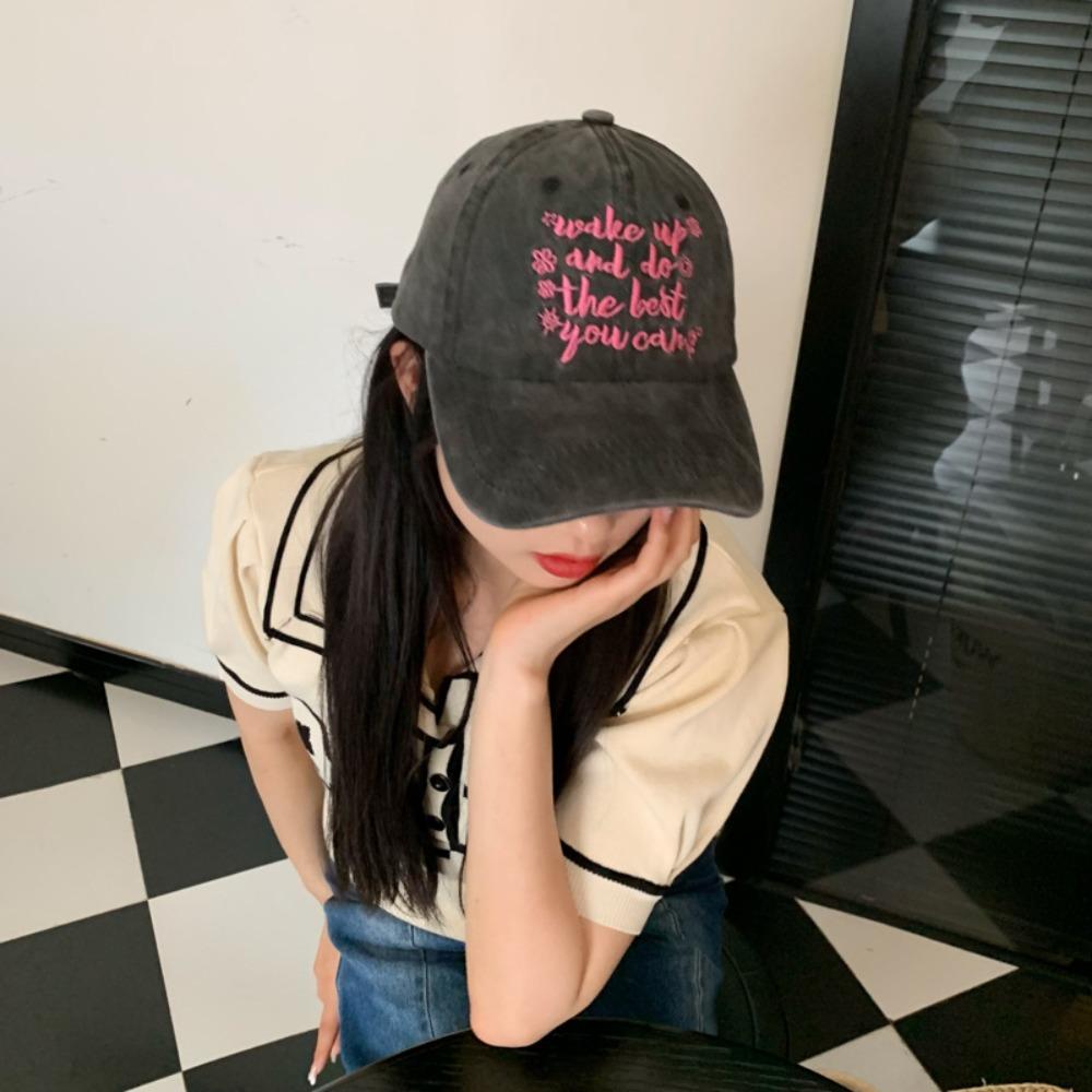 Embroidered Letters Baseball Cap Sun Protection Hip Hop Bonnet Vintage Casual Hat for Women Men