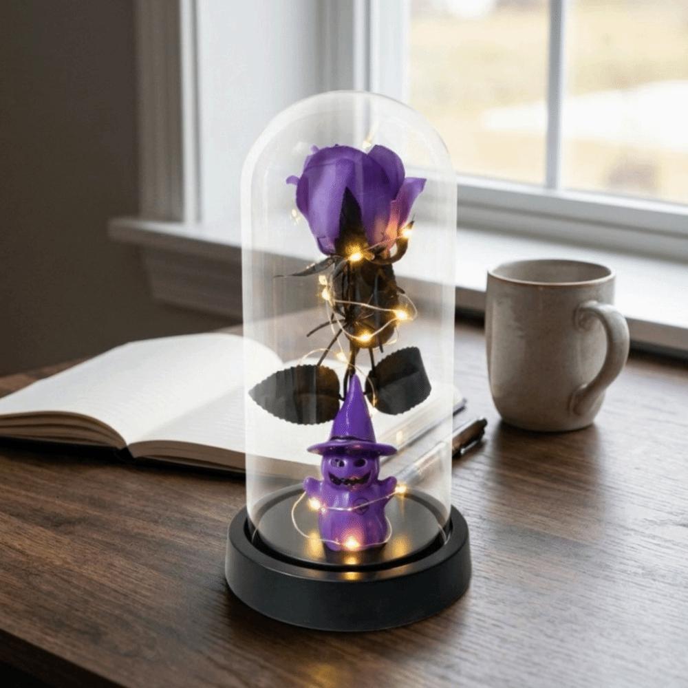 Transparent Cover Artificial Rose Night Light Realistic Ghost Rose Ornament Halloween