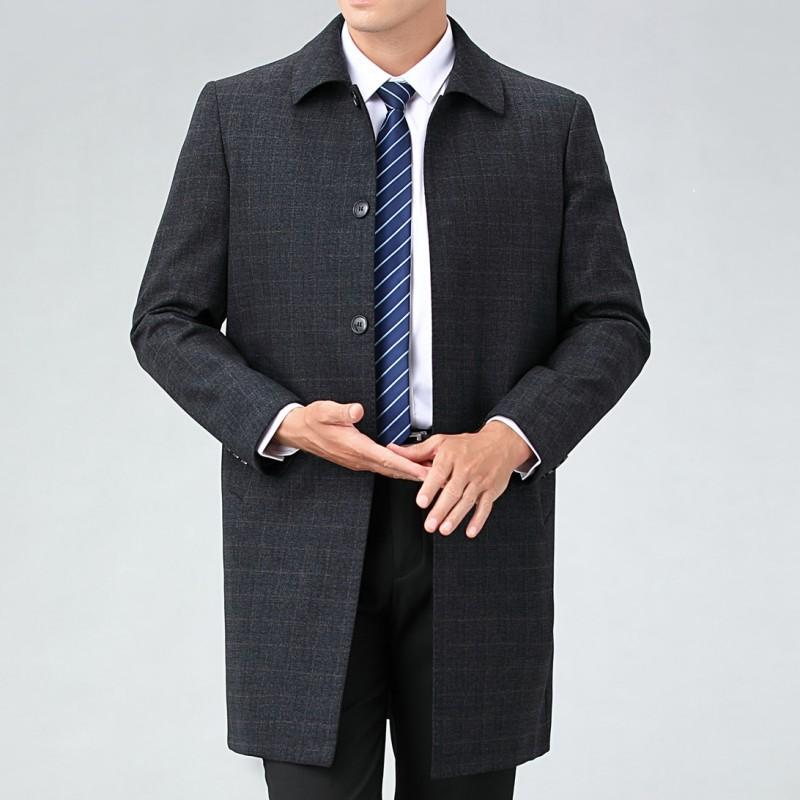 Высококачественная кашемировая ветровка средней длины, весенне-осеннее новое шерстяное пальто с лацканами для мужчин среднего возраста в деловом стиле, большой размер