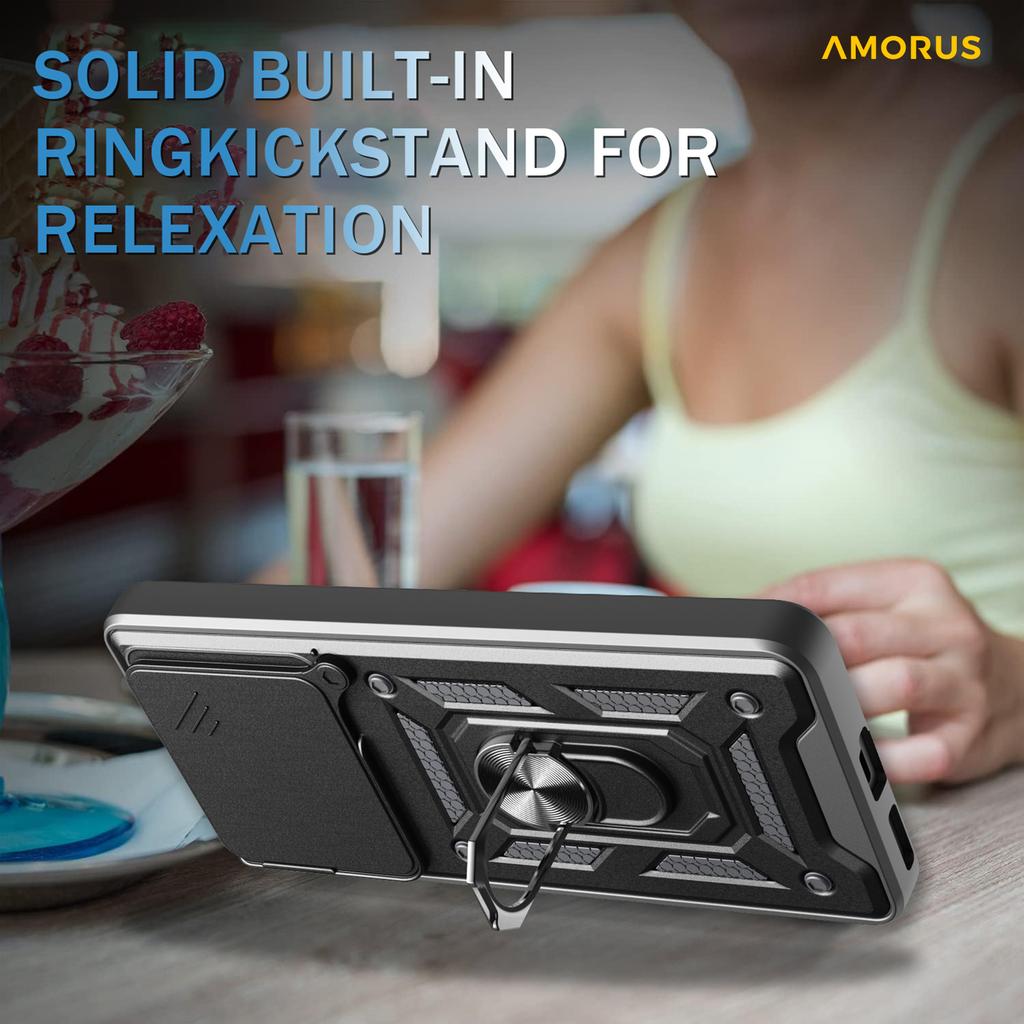 AMORUS Чехол-подставка для Xiaomi Redmi K80 5G/Poco F7 Pro 5G PC+TPU Чехол для телефона со шторкой для камеры