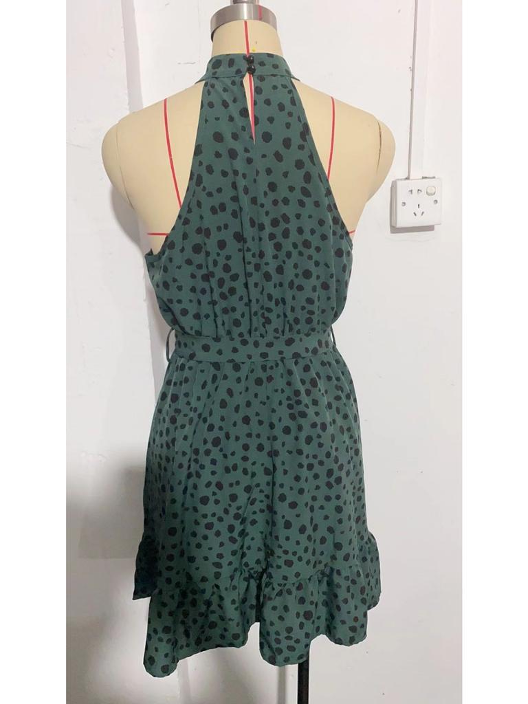 Halter Neck Round Dot Dress Lace Up Ruffle Edge Dress Sleeveless Chiffon Dresses Causal Women Dress