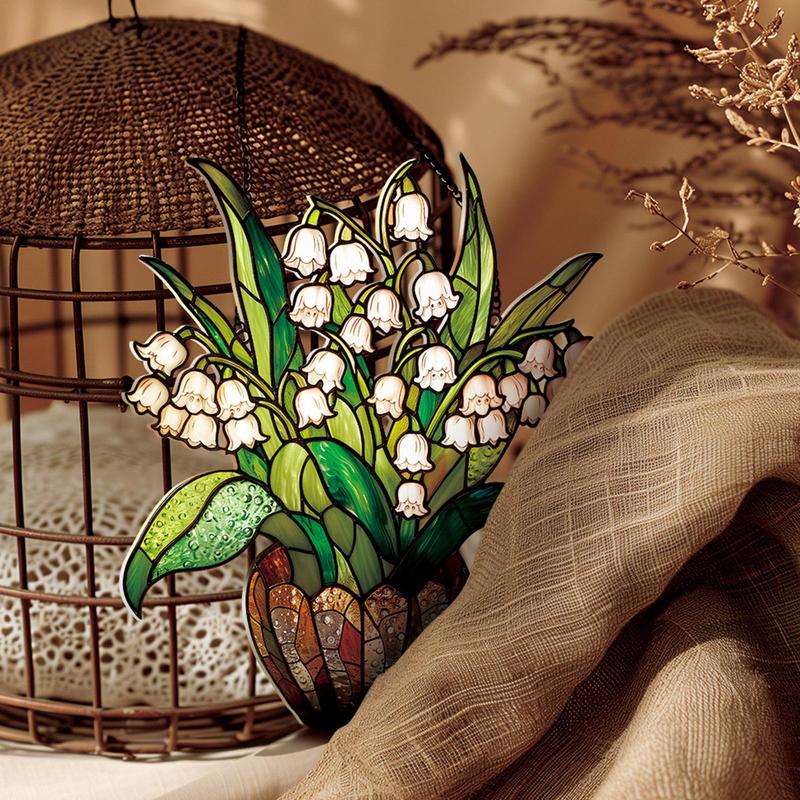 Acrylic Window Pendant Artificial Flower Pot Plant Wall Art Decor Sun Catcher With Chain Floral Sign For Outdoor Porch Kitchen